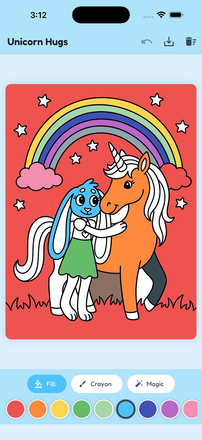 Bizzy Rabbit Colouring unicorn page